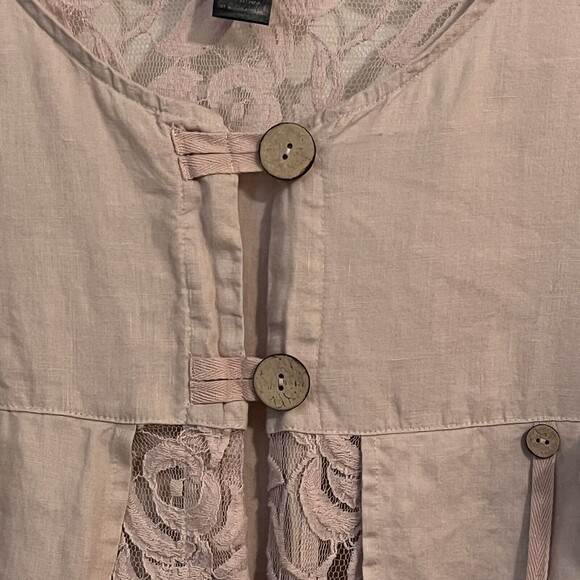 Ali Miles S Blush Linen Blouse Jacket Lace Details Boho Lagenlook Romant… - Picture 6 of 12